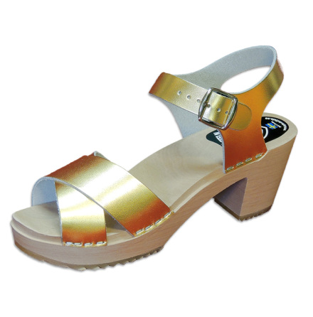 Clog Sandal Ankle Cross Gold high heel