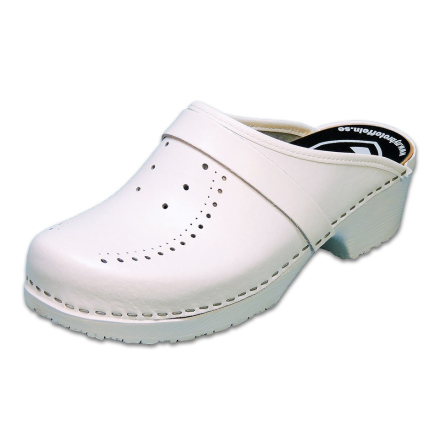 White Perforated PU Mens Clogs