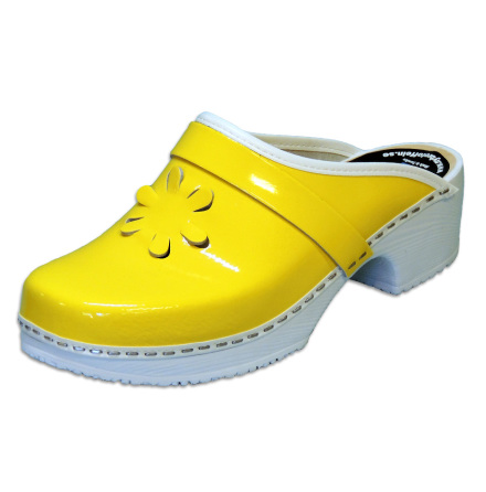 Flower 1B PU Yellow Patent Womens Clogs